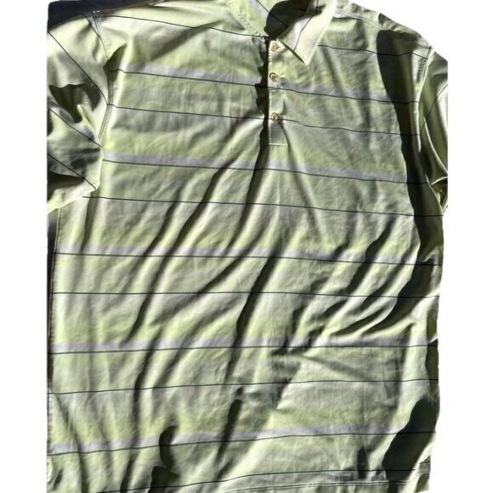 Nike Golf Shirt Mens Sz Large Light Neon Striped Short Sleeve FitDry Athletic